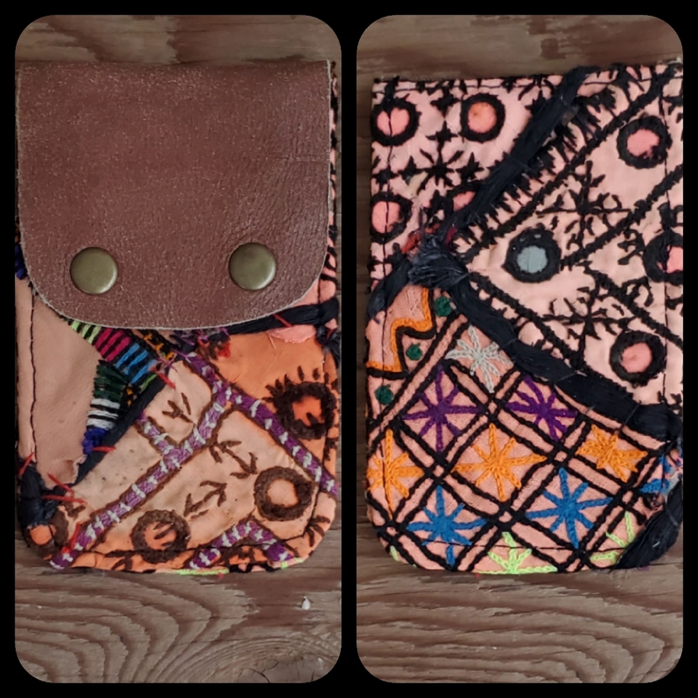 🍄🪬 Free People Boho Embroidered Repurposed vtg banjara hippie Wallet card case